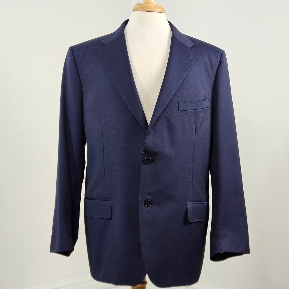 Canali Wool Blazer Suit Jacket Coat Navy Blue | US 44 | SMALL HOLE | FLAWS